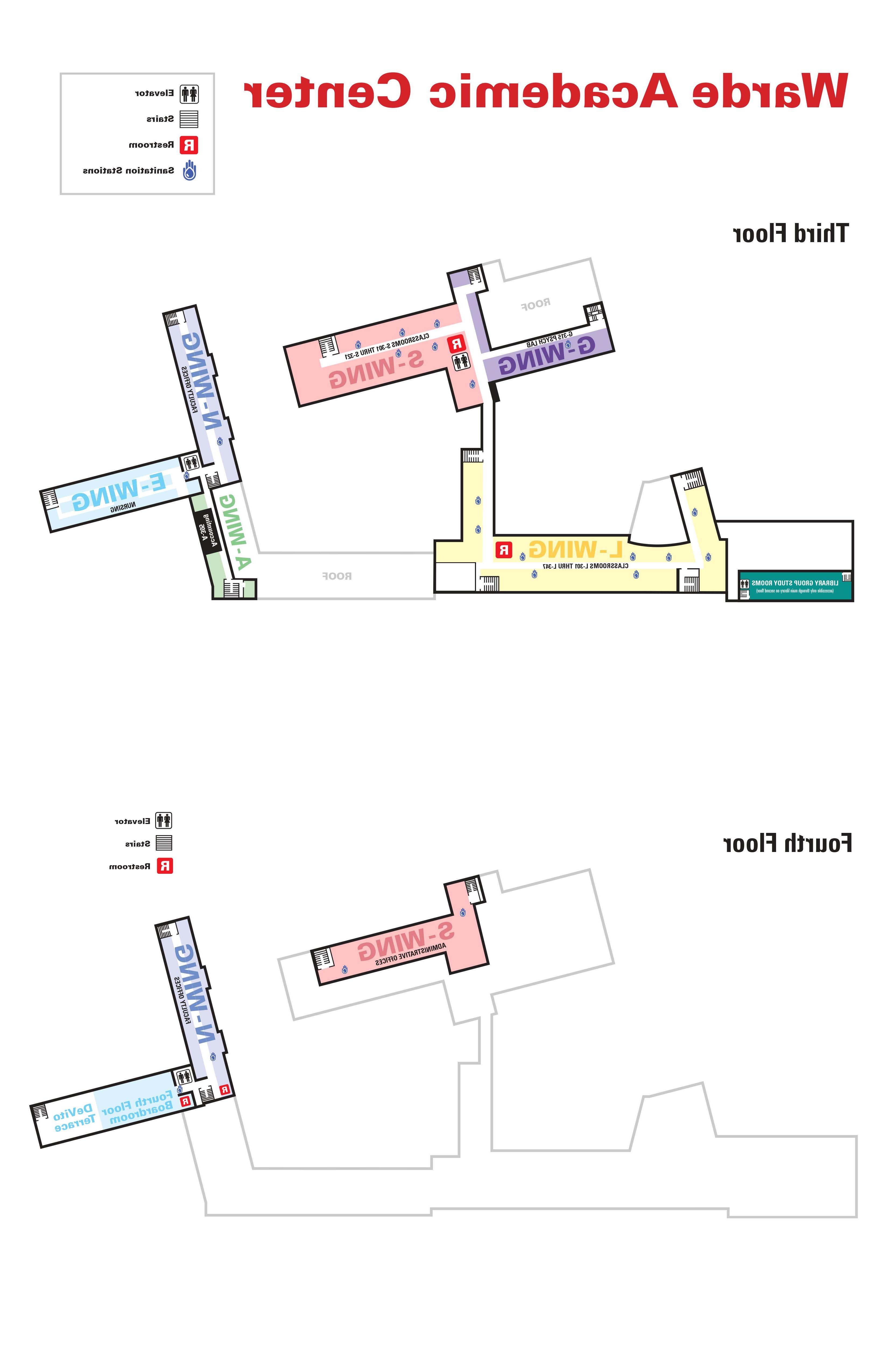沃德学术中心地图，3-4层